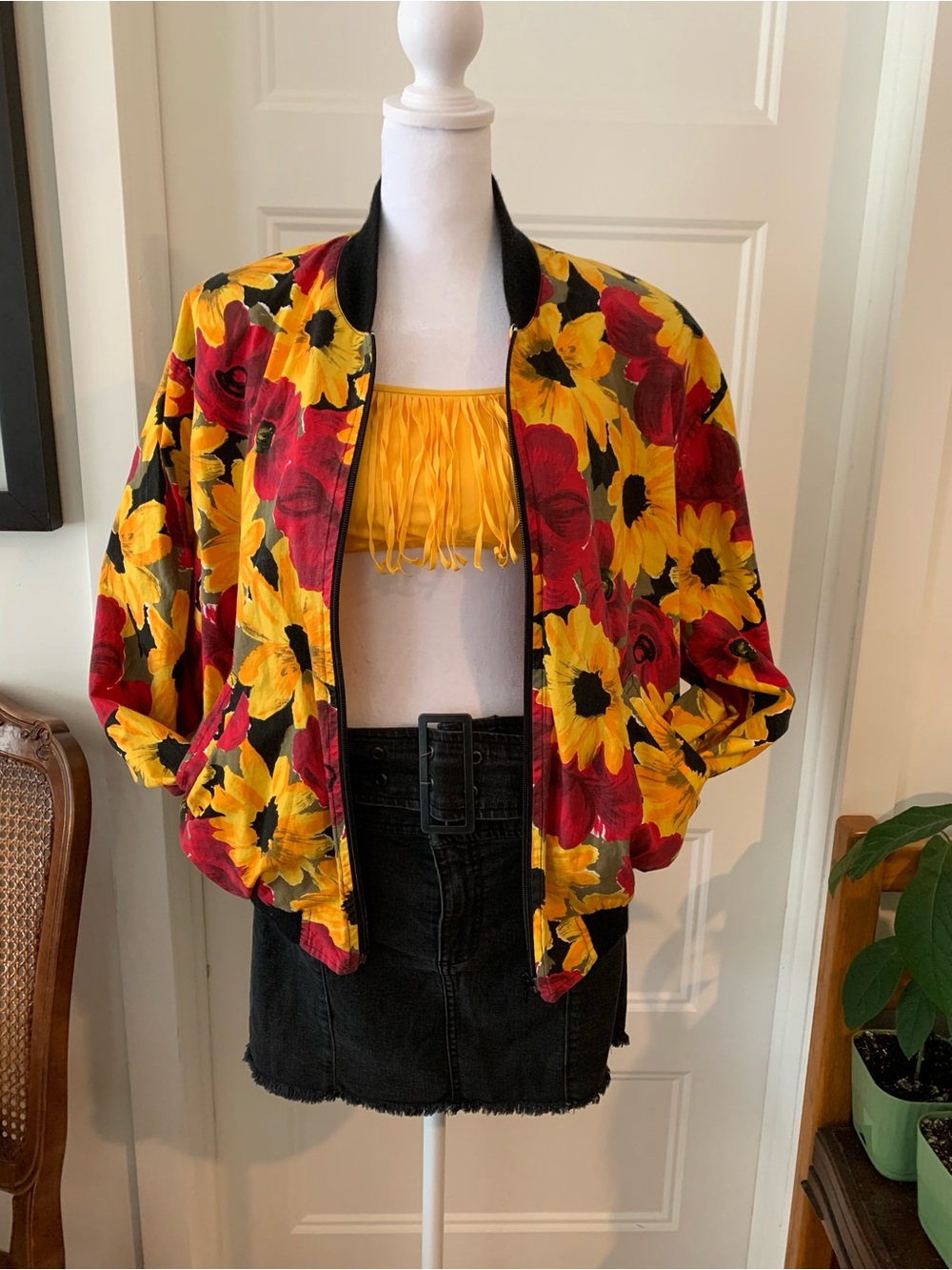 Jessica Sport, Vintage cotton jacket  with Bold Sunflower size 14